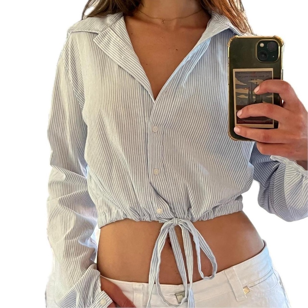 John Galt cropped striped button down collared shirt